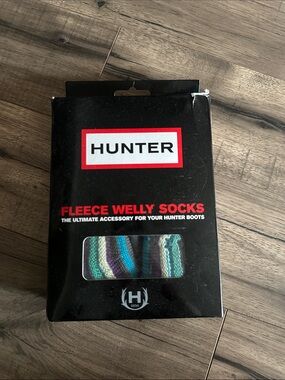 Hunter Striped Fleece Welly Boot Socks - Teal, Purple, Black, White